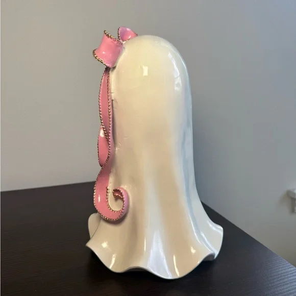 Ceramic Ghost Figurine with Pink Ribbon - Picture 3 of 3